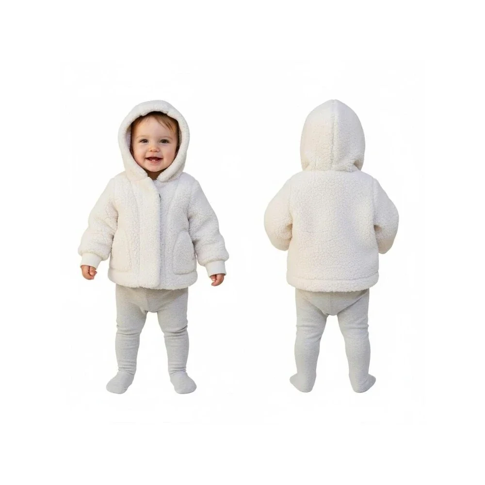Cat‎ & Jack Baby Hooded Sherpa Jacket Cream Cozy Winter Coat Toddler